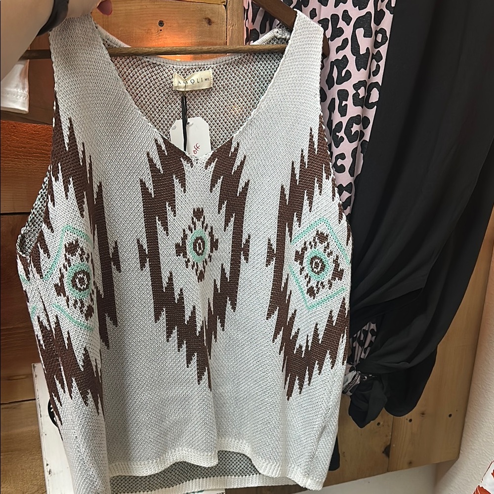 Olive & Oak Geometric Pattern Tank Top - Brown, White, and Green